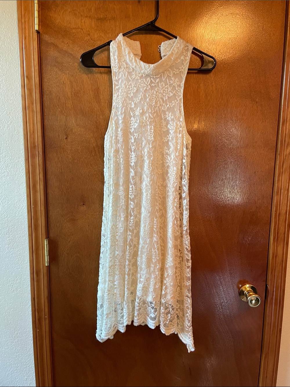 Ivory White Floral Lace Sleeveless A-Line Midi Dress Boho Romantic